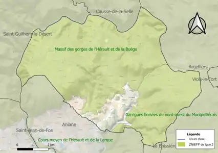 Carte des ZNIEFF de type 2 sur la commune.