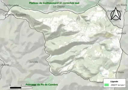 Carte de la ZNIEFF de type 1 sur la commune.