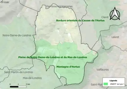 Carte des ZNIEFF de type 1 sur la commune.