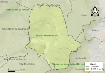 Carte de la ZNIEFF de type 2 sur la commune.