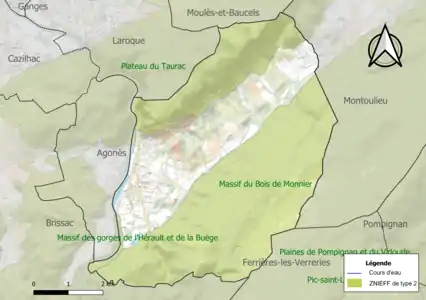 Carte des ZNIEFF de type 2 sur la commune.