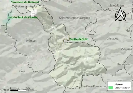 Carte de la ZNIEFF de type 1 sur la commune.