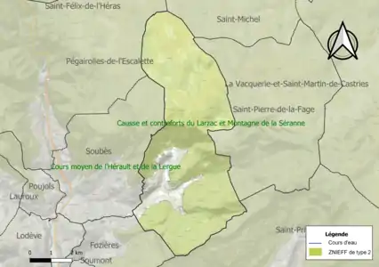 Carte de la ZNIEFF de type 2 sur la commune.