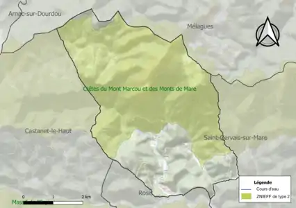 Carte de la ZNIEFF de type 2 sur la commune.