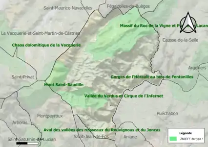 Carte des ZNIEFF de type 1 sur la commune.