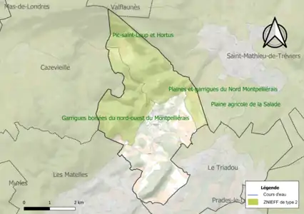 Carte des ZNIEFF de type 2 sur la commune.