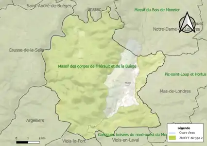 Carte des ZNIEFF de type 2 sur la commune.