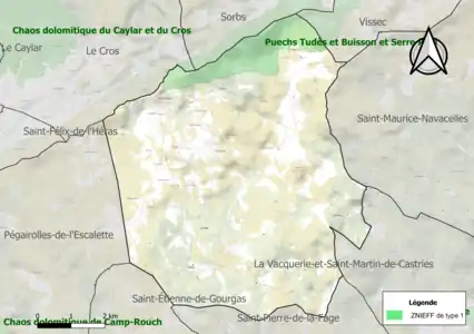 Carte de la ZNIEFF de type 1 sur la commune.