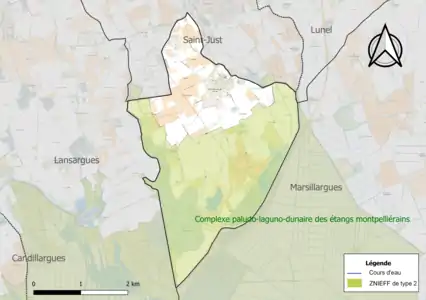 Carte de la ZNIEFF de type 2 sur la commune.