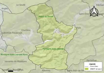 Carte des ZNIEFF de type 2 sur la commune.