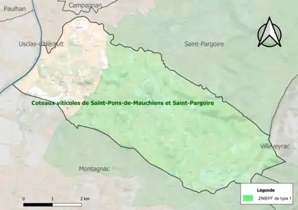 Carte de la ZNIEFF de type 1 sur la commune.