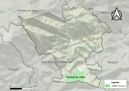 Carte de la ZNIEFF de type 1 sur la commune.