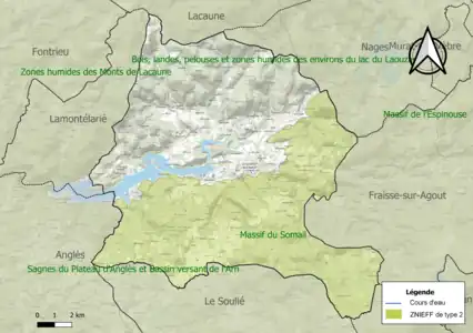 Carte des ZNIEFF de type 2 sur la commune.