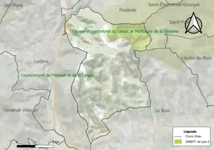 Carte de la ZNIEFF de type 2 sur la commune.