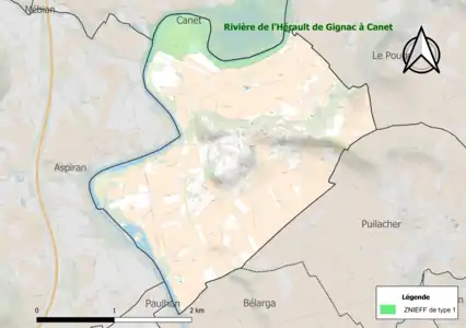 Carte de la ZNIEFF de type 1 sur la commune.