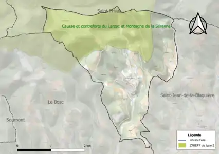 Carte de la ZNIEFF de type 2 sur la commune.