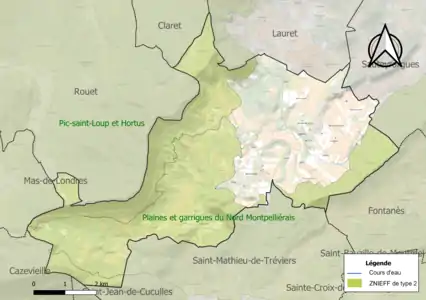 Carte des ZNIEFF de type 2 sur la commune.