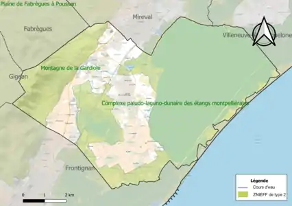 Carte des ZNIEFF de type 2 sur la commune.