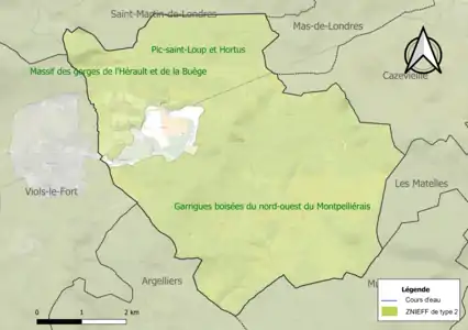 Carte des ZNIEFF de type 2 sur la commune.