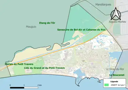 Carte des ZNIEFF de type 1 sur la commune.