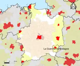 Localisation de l'aire d'attraction de la Guerche-de-Bretagne dans le département d'Ille-et-Vilaine.