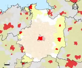 Localisation de l'aire d'attraction de Redon dans le département d'Ille-et-Vilaine.