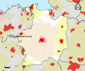 Localisation de l'aire d'attraction de Saint-Méen-le-Grand dans le département d'Ille-et-Vilaine.