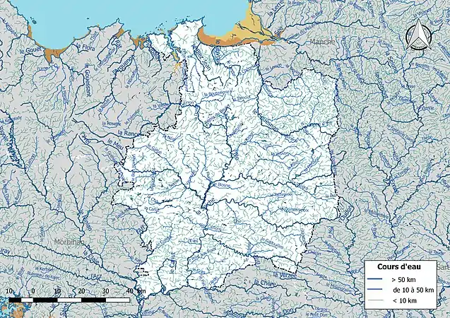 Carte de l'ensemble du réseau hydrographique de l'Ille-et-Vilaine.