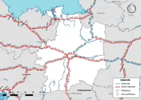 Carte du réseau routier national (autoroutes et routes nationales) dans le département d'Ille-et-Vilaine