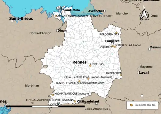 Carte des sites Seveso seuil bas