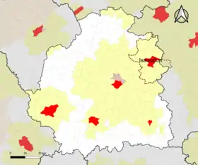 Localisation de l'aire d'attraction d'Issoudun dans le département de l'Indre.