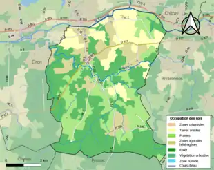 Carte en couleurs présentant l'occupation des sols.