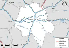 Carte du réseau routier national (autoroutes et routes nationales) dans le département d'Indre-et-Loire