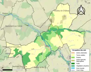 Carte en couleurs présentant l'occupation des sols.