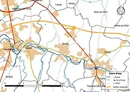 Carte matérialisant le tracé des cours d'eau sur un territoire.