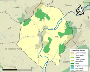 Carte en couleurs présentant l'occupation des sols.