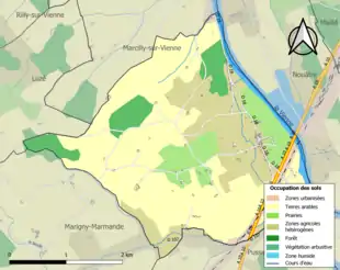 Carte en couleurs présentant l'occupation des sols.