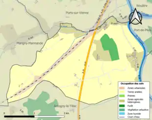 Carte en couleurs présentant l'occupation des sols.