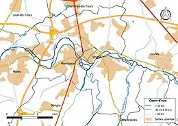 Carte matérialisant le tracé des cours d'eau sur un territoire.