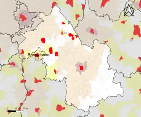 Localisation de l'aire d'attraction de Beaurepaire dans le département de l'Isère.