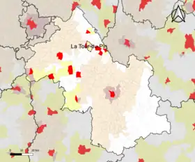 Localisation de l'aire d'attraction de la Tour-du-Pin dans le département de l'Isère.