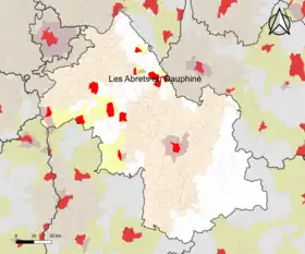 Localisation de l'aire d'attraction des Abrets en Dauphiné dans le département de l'Isère.