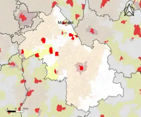 Localisation de l'aire d'attraction de Morestel dans le département de l'Isère.