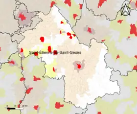 Localisation de l'aire d'attraction de Saint-Étienne-de-Saint-Geoirs dans le département de l'Isère.