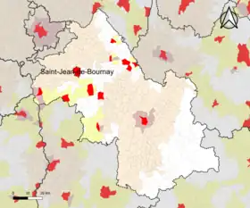 Localisation de l'aire d'attraction de Saint-Jean-de-Bournay dans le département de l'Isère.