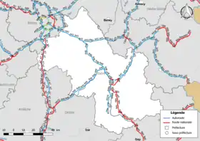 Carte du réseau routier national (autoroutes et routes nationales) dans le département de l'Isère