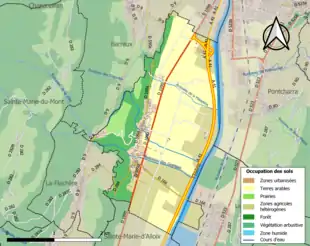 Carte en couleurs présentant l'occupation des sols.