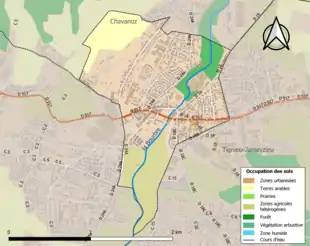 Carte en couleurs présentant l'occupation des sols.