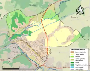 Carte en couleurs présentant l'occupation des sols.