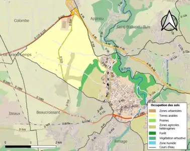 Carte en couleurs présentant l'occupation des sols.